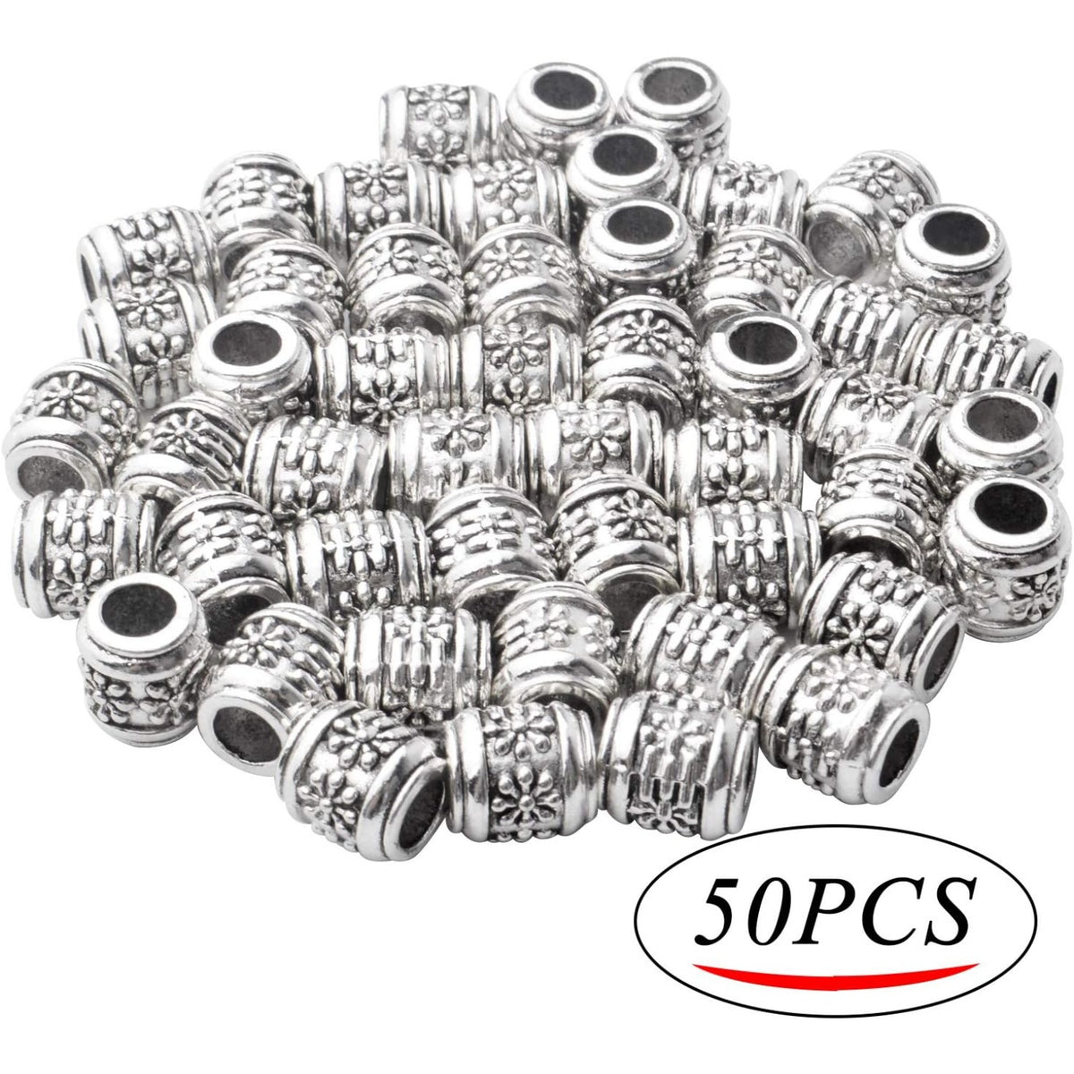 50pcs Antique Silver Large Hole Spacer Beads Alloy European Style Tube Bead Spacer Tibetan Beads Column Spacers Jewelry Spacer Charms for DIY Bracelet Jewelry Crafts Making, Hole: 5mm