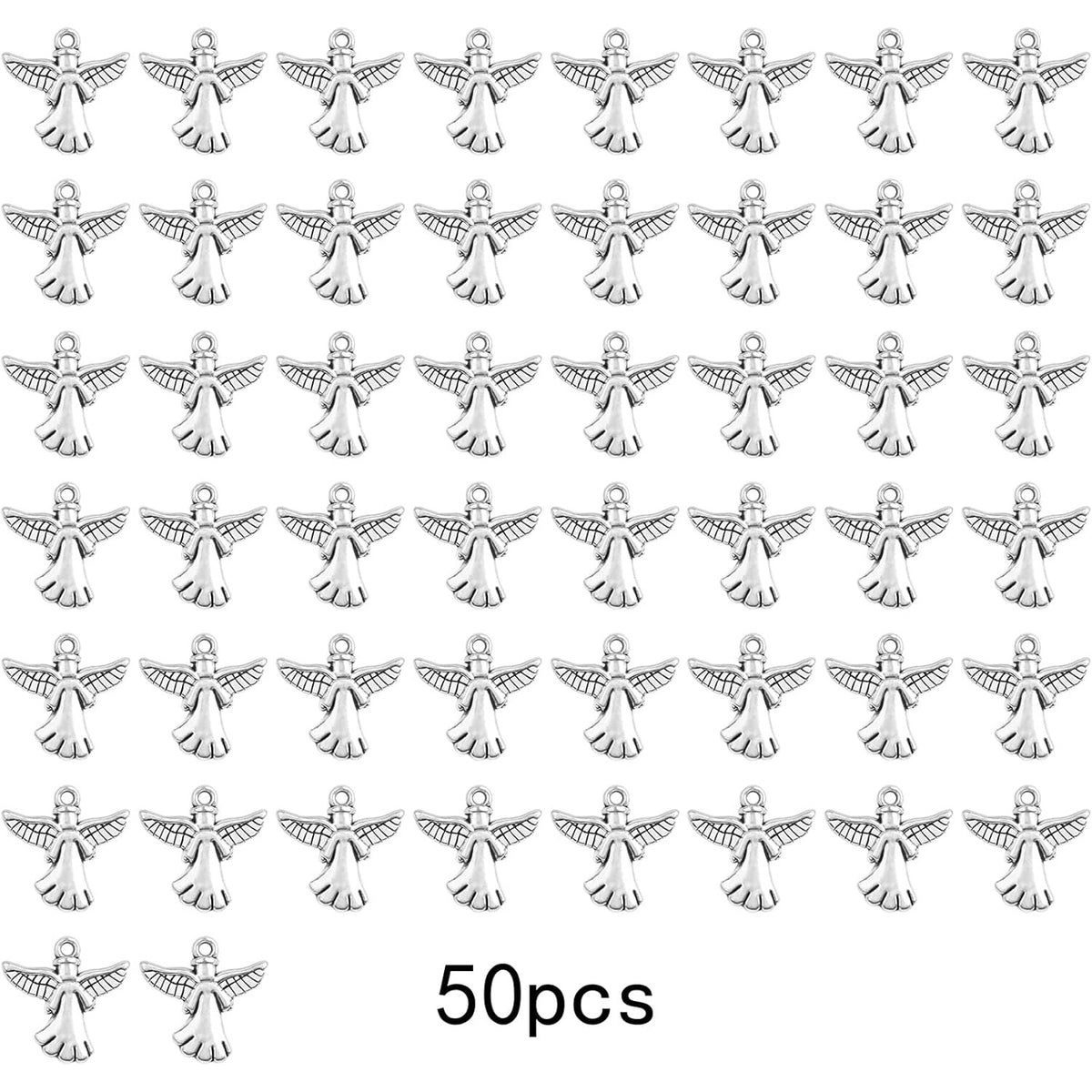 50pcs Antique Silver Angel Wing Pendant Charms Alloy Fairy Angel with Wing Dangle Pendants Hanging Ornaments for DIY Bracelet Necklace Jewelry Making Handmade Decor
