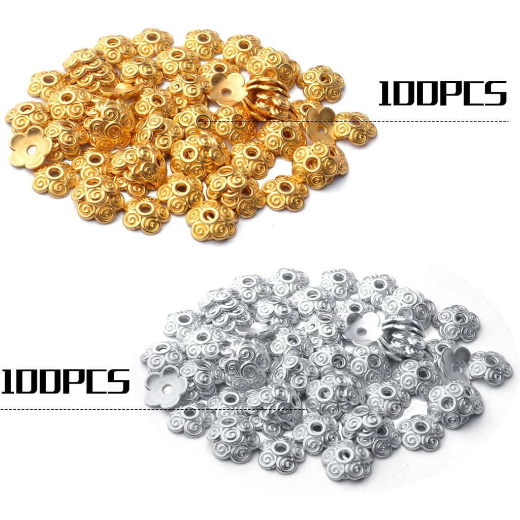 Flower Bead Caps,200pcs 10mm Tibetan Alloy Spacer Beads Caps Bali Style Jewelry Spacers for DIY Bracelet Necklace Crafts Making,2 Colors