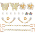 1 Pack of Mixed Bling Shoe Charms Pearl Chain Buckle Flower Butterfly Ornaments and 1 Pair of Pearls Shoe Chains, Clog Slippers Shoes Decorations for Women Party Birthday Gifts