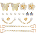 1 Pack of Mixed Bling Shoe Charms Pearl Chain Buckle Flower Butterfly Ornaments and 1 Pair of Pearls Shoe Chains, Clog Slippers Shoes Decorations for Women Party Birthday Gifts