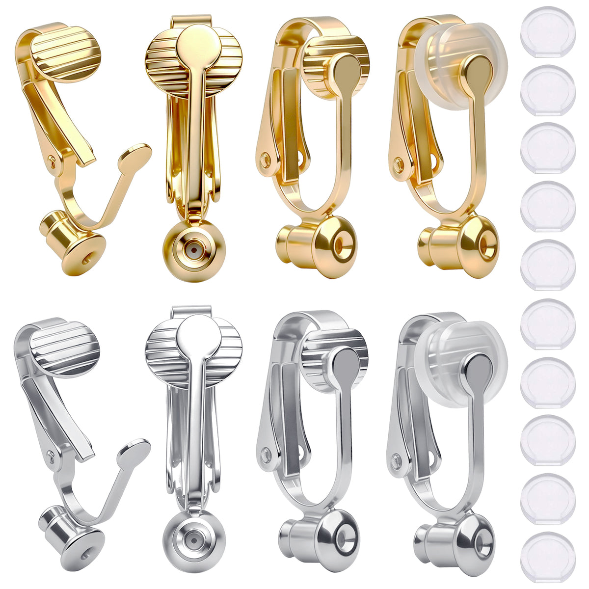 20 Pieces Earring Clip Backs Clip-on Earring Converter Components Findings with Post for None Pierced Ears, Silver and Gold