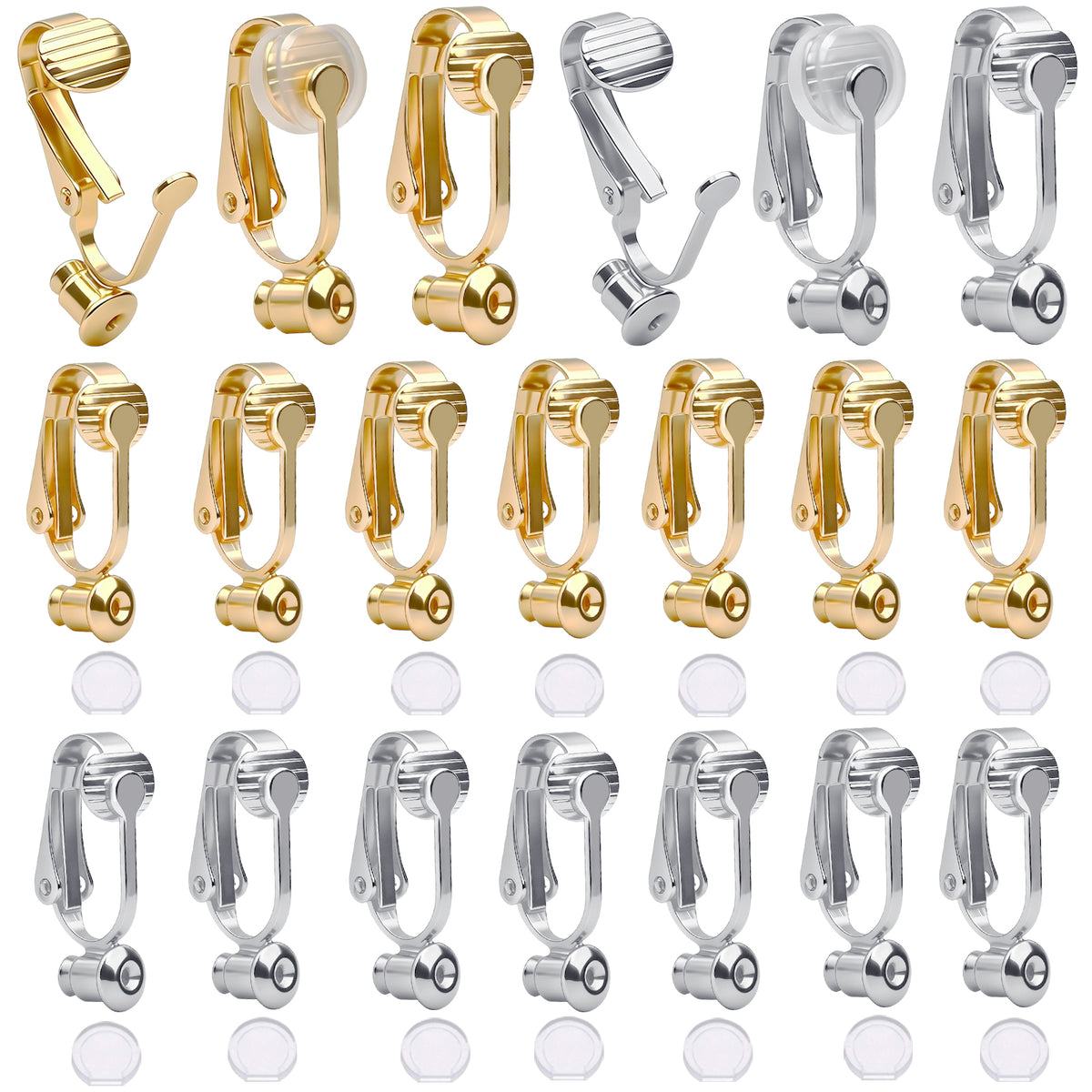 20 Pieces Earring Clip Backs Clip-on Earring Converter Components Findings with Post for None Pierced Ears, Silver and Gold