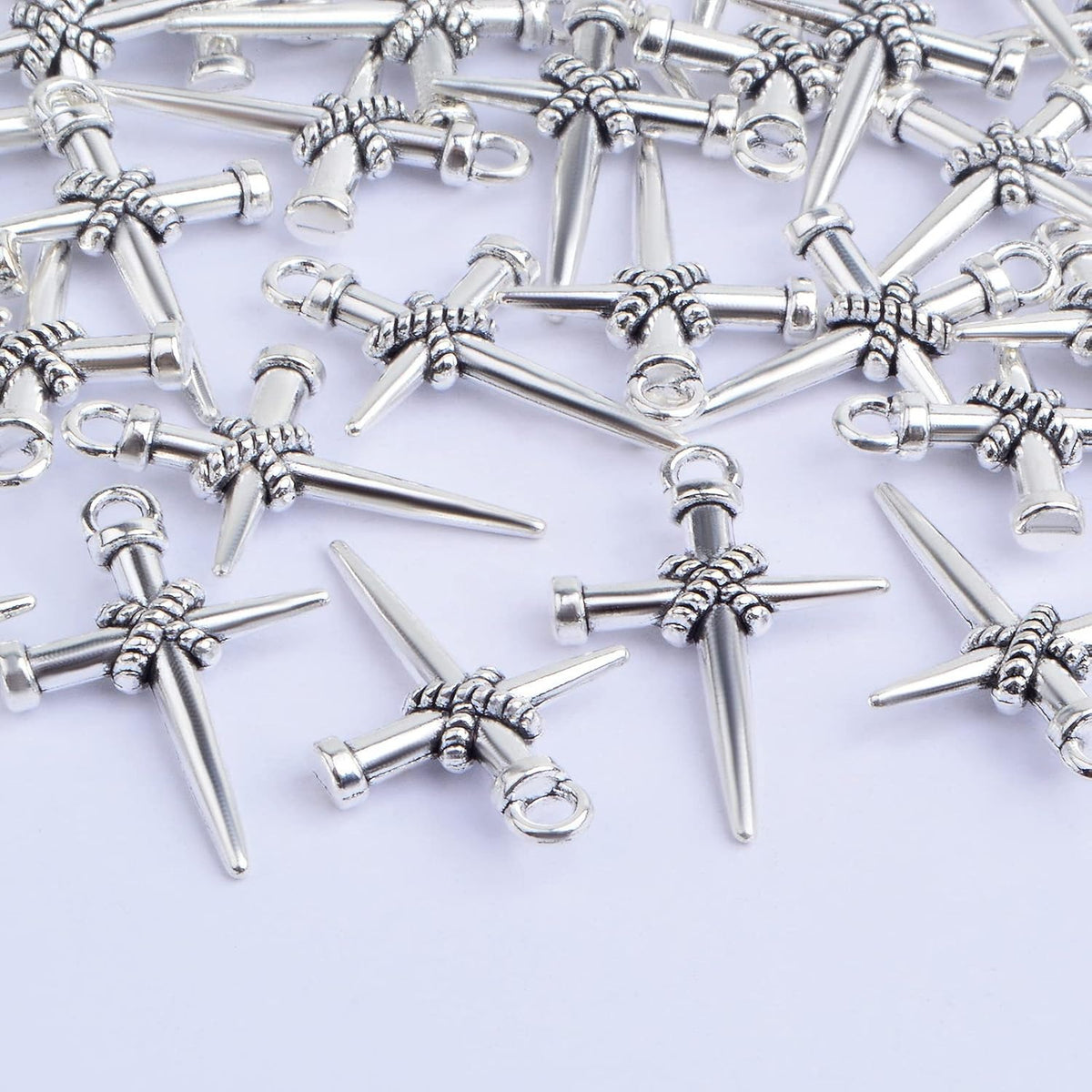 50pcs Antique Silver Jesus Cross Charms Alloy Religious Cross Crucifix Pendants Crucify Dangle Charms for DIY Necklace Bracelet Keychains Jewelry Making Crafting