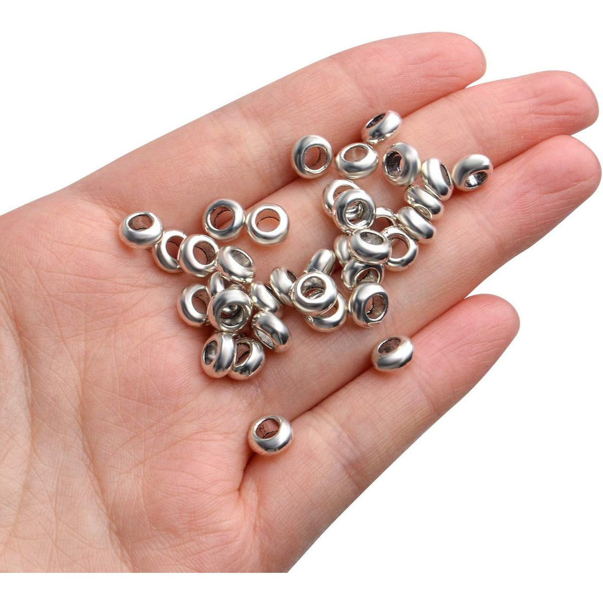 Spacer Beads, 200pcs 7 mm Tibetan Silver Spacer Beads Antique Alloy Round Spacer Beads Metal Spacers Smooth Loose Beads for DIY Crafts Necklaces Bracelets, Hole: 3.5 mm
