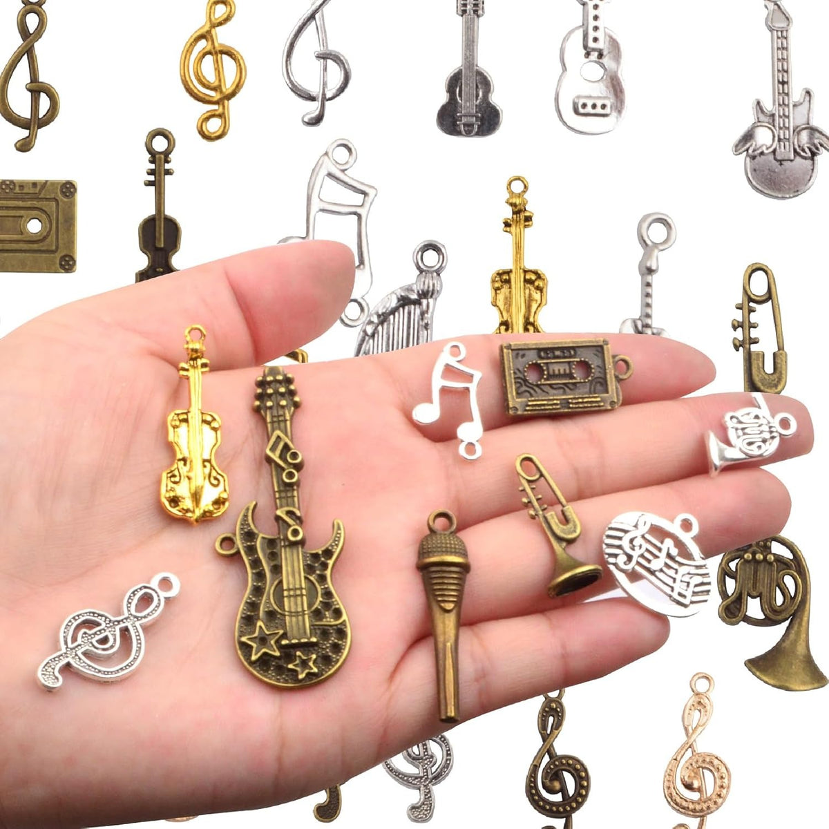 100 Gram Tibetan Mixed Music Elements Charms Vintage Alloy Musical Instrument Notes Symbols Dangle Pendants Craft Accessories for DIY Necklaces Earrings Jewelry Making Supplies