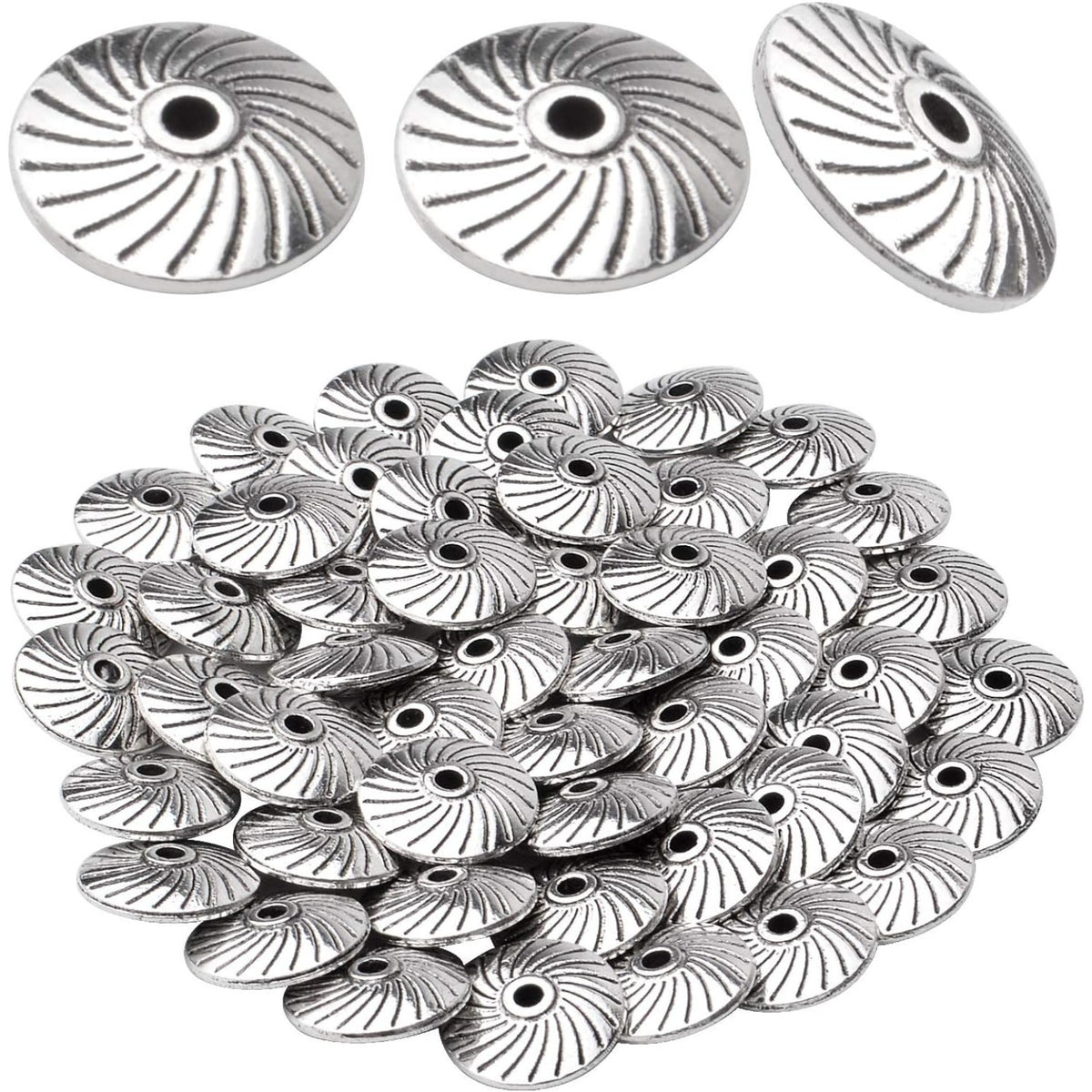 50pcs Antique Silver Gear Spacer Bead Alloy Tibetan European Spacers Round Beads Jewelry Bead Charms with A Box for DIY Bracelets Jewelry Making,11.5×3.5×2mm