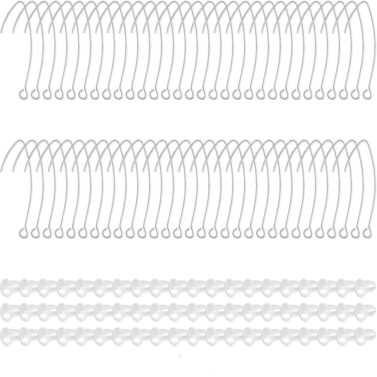 60pcs 2 Colors V Shape Earring Hooks Metal Ear Wires Drop Earring Hooks Components and 60pcs Clear Bullet Earring Backs for DIY Dangle Jewelry Making Findings