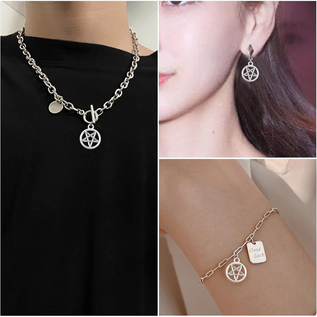 50pcs Silver Pentacle Star Charms Alloy Star Pentagram Pendants Protection Lucky Pentacle Charms Jewelry Making Accessory for DIY Crafts Necklaces Bracelets Earrings