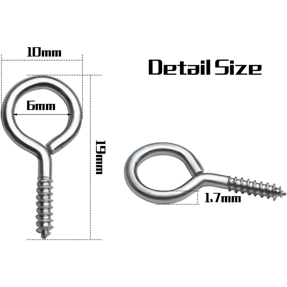 Eye Screw Hooks,100pcs 19x10mm Screw in Eye Hooks Self Tapping Eye Screws Thread Eyebolt for Crafting Jewelry Making Hanging Small Items
