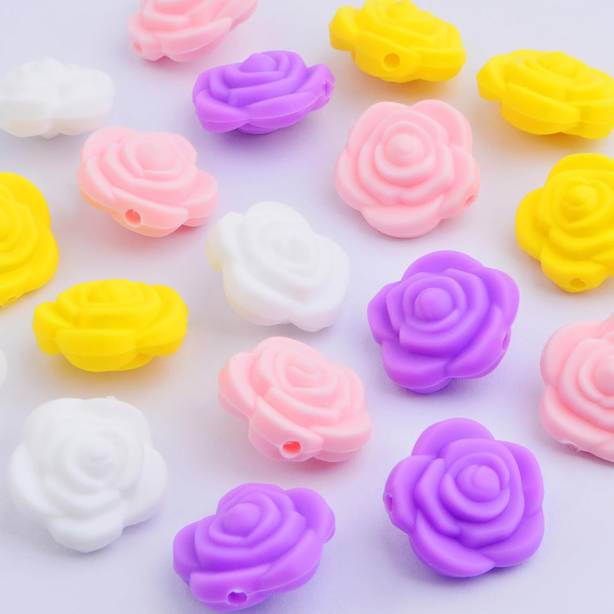 20 Pieces 20.5 mm Rose Flower Silicone Beads Soft Rubber Roses Shape Focal Loose Beads Handmade Accessories for DIY Necklace Bracelet Keychains Jewelry Making Projects, 4 Colors
