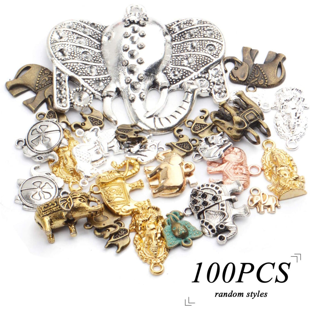100g (About 20-40pcs) Mixed Alloy Elephant Charms Tibetan Animal Elephant Head Charms Pendants Jewelry Findings for Bracelets Necklace Crafts Making