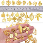 60pcs Gold Plated Leaves Flowers Charms Tree of Life Pendants Charm Alloy Vintage Hollow Charms Jewelry Making Accessory for DIY Necklace Bracelet Earrings Crafts Supplies, 30 Styles
