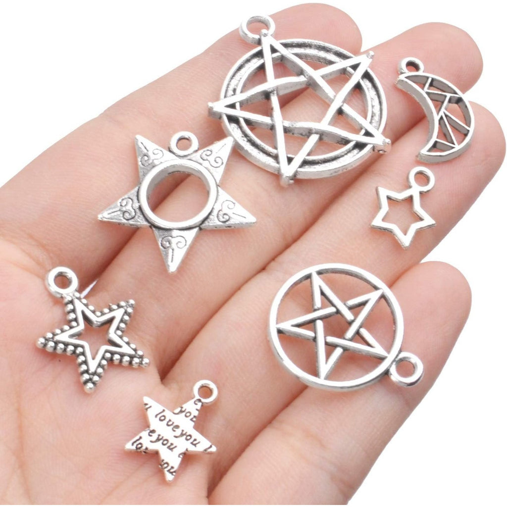 100g (80-150pcs) Mixed Moon Star Charms Antique Alloy Celestial Charms Pendants for Bracelets Necklaces Crafts