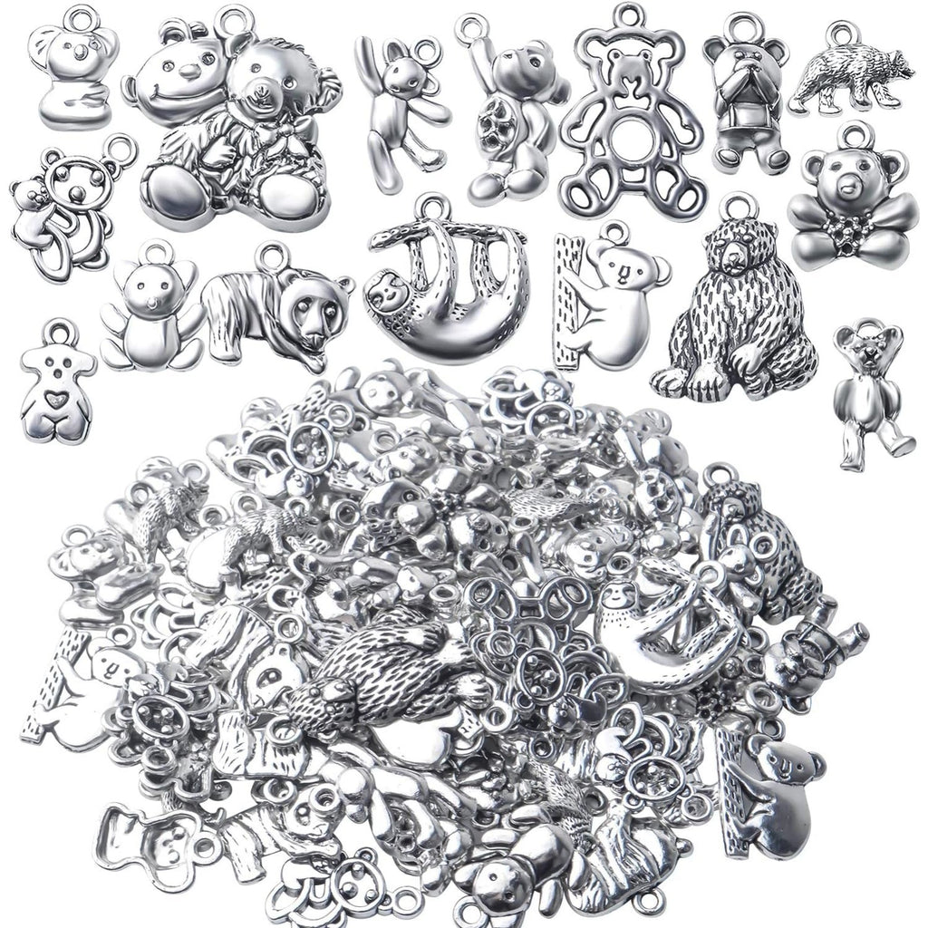 100g Antique Silver Bear Charms Alloy Animal Charms Teddy Bear Charm Pendants for DIY Bracelet Necklace Jewelry Findings Making Accessories