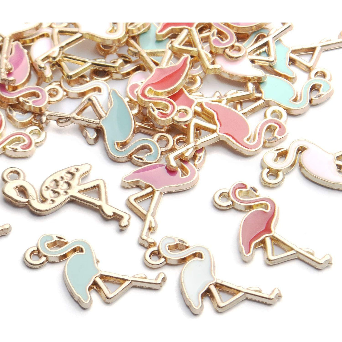 30pcs Gold Plated Enamel Flamingo Charms Cute Alloy Enamel Charms for DIY Earring Pendants Jewelry Crafts