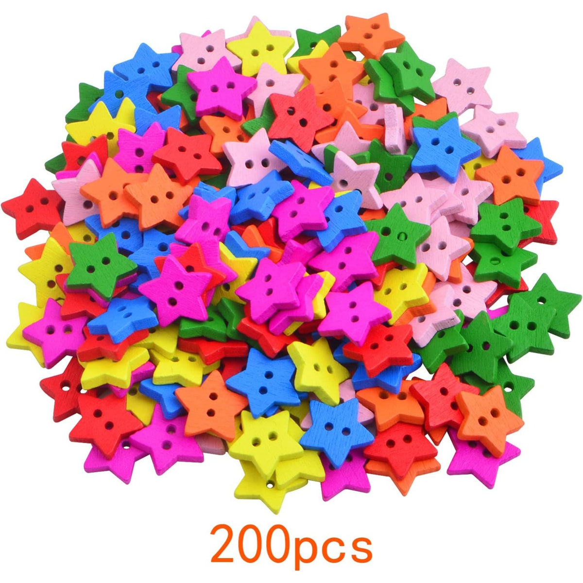 200pcs Mixed Colors Wooden Star Buttons with 2 Holes Small Star Shape Knitting Wood Rustic Buttons for DIY Clothes Sewing Scrapbooking Art Craft Painting Decoration