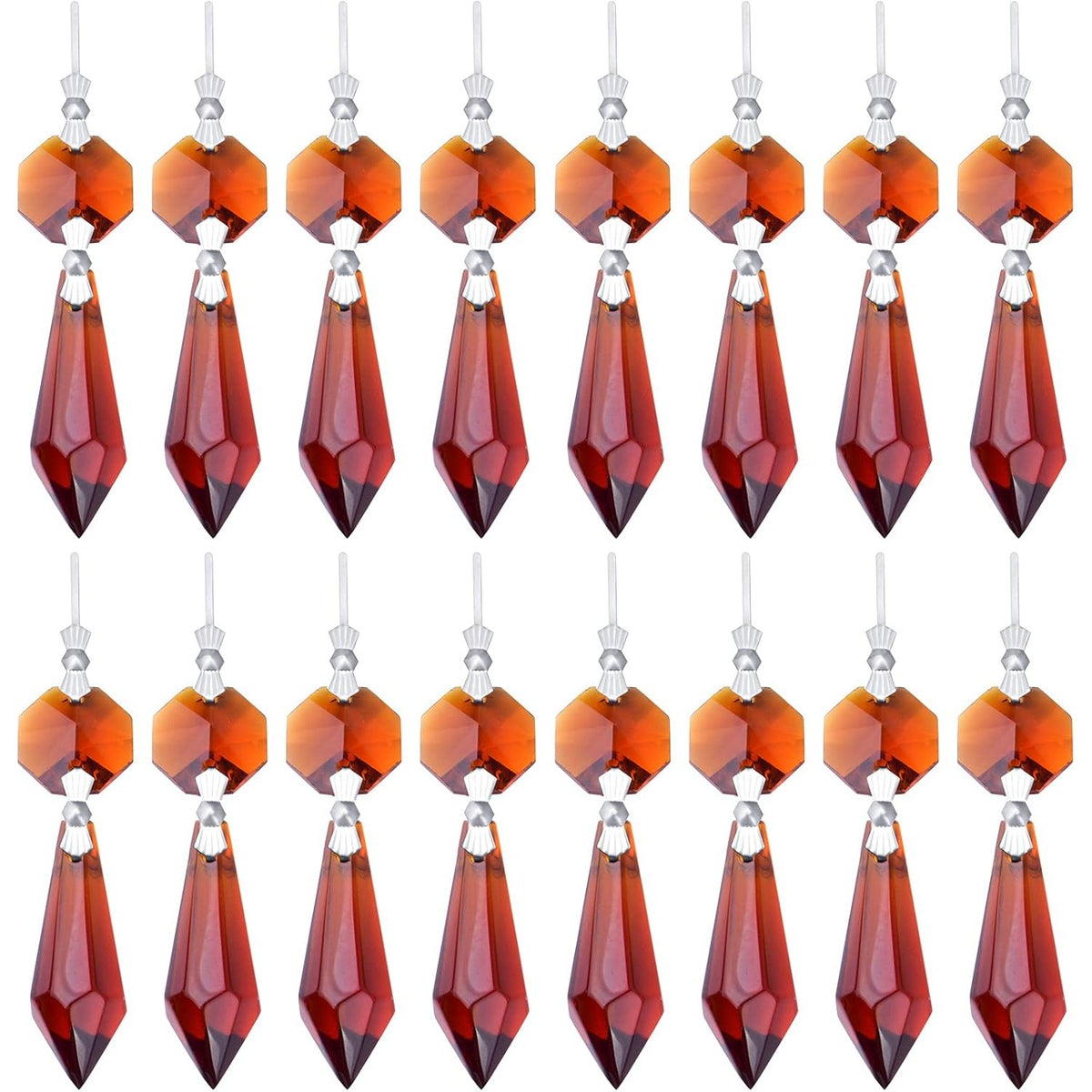 20pcs Crystal Icicle Prisms Chandelier Replacement Drop Pendants Octagon Crystal Glass Tip Beads for Wedding Christmas Curtain Lamp Decoration, Amber, 35 mm