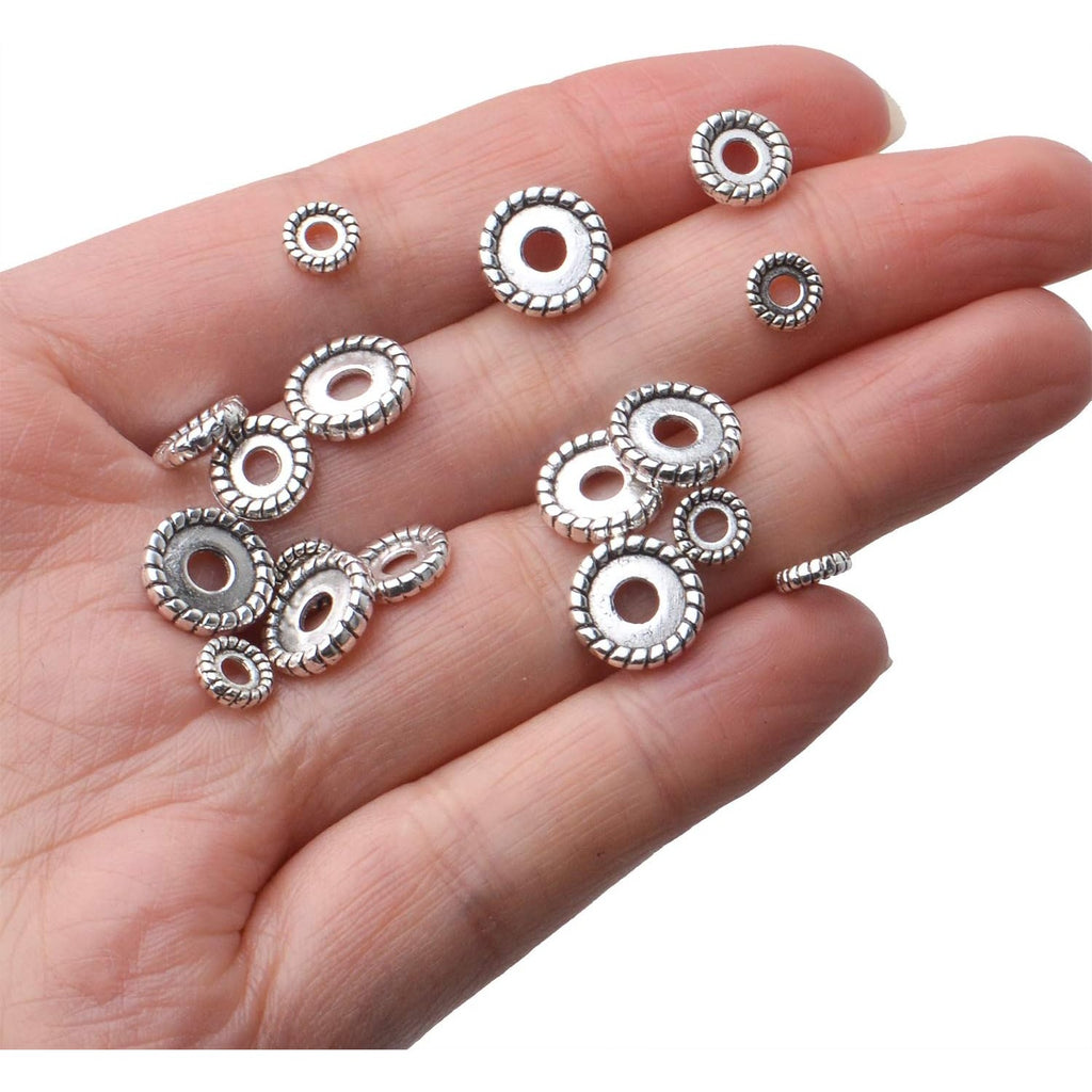 200pcs Tibetan Antique Silver Alloy Spacer Bead Spacer Beads Charms Round Spacers Beads Jewelry Spacers with A Box for DIY Jewelry Crafts Making,Gear Shape