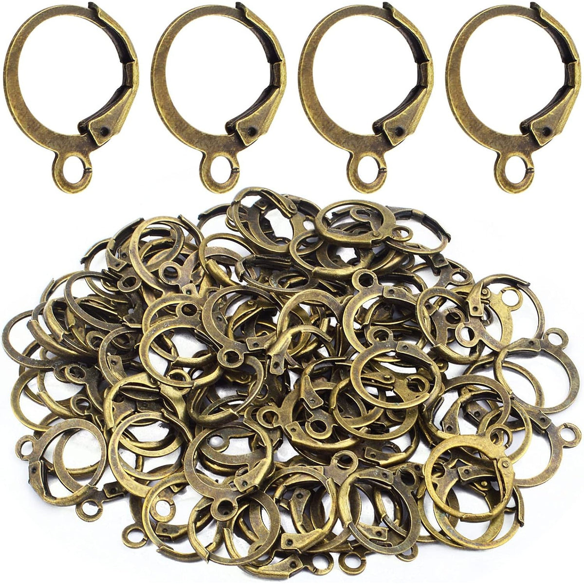 Hypoallergenic Earring Hooks, 120 Pieces Brass Lever Back Earring Round French Hook Ear Wire with Open Loop for Earring Designs Jewelry Making - 4 Colors