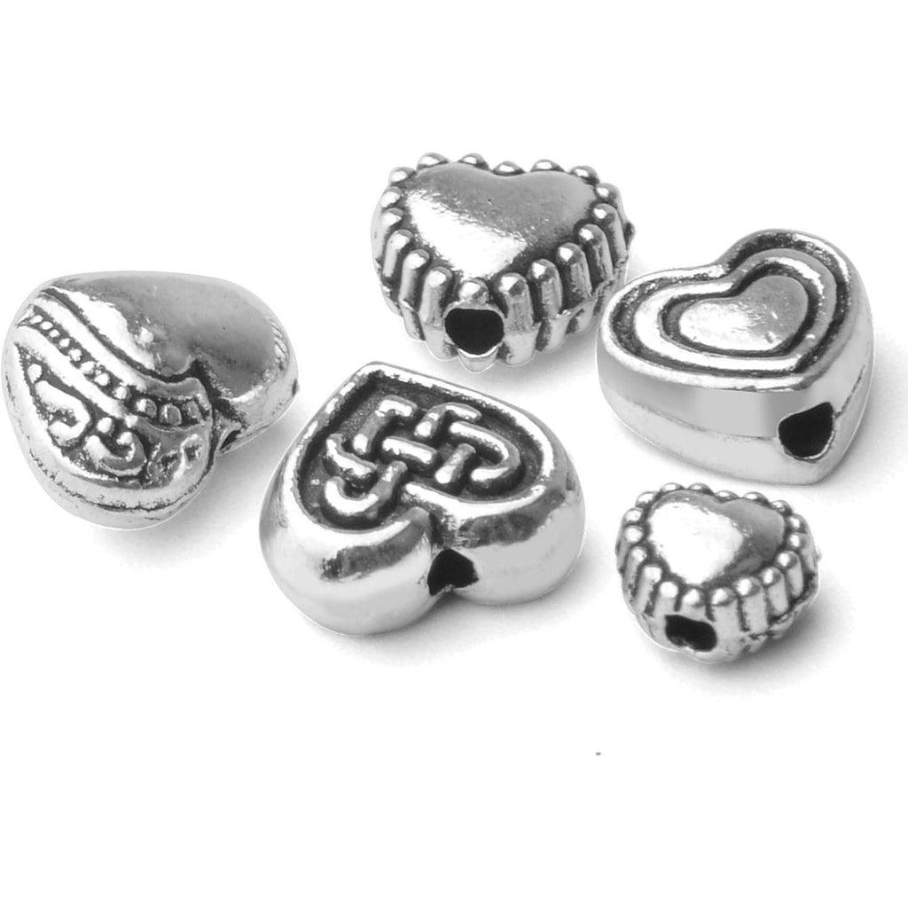 140pcs Antique Silver Heart Shape Spacers Alloy European Style Heart Beads Charms Spacer Bead Jewelry Heart Charms for DIY Bracelet Jewelry Making, 5 Sizes