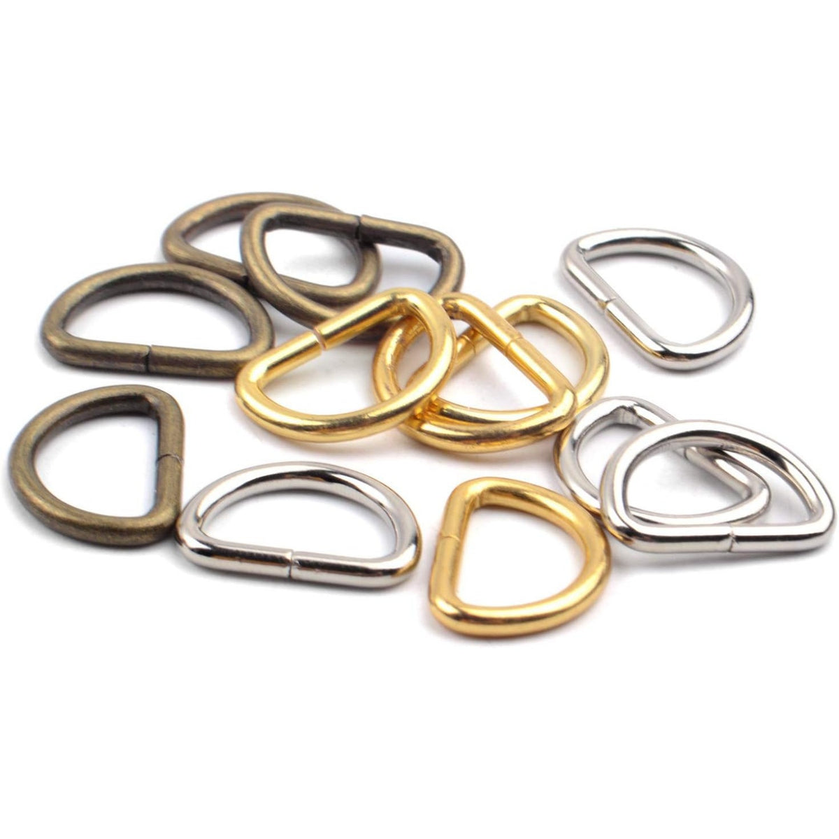 120 Pieces 1/2inch Metal D Ring Buckles D-Ring Loop for Handbag Purse Clothes DIY Accessories,3 Colors