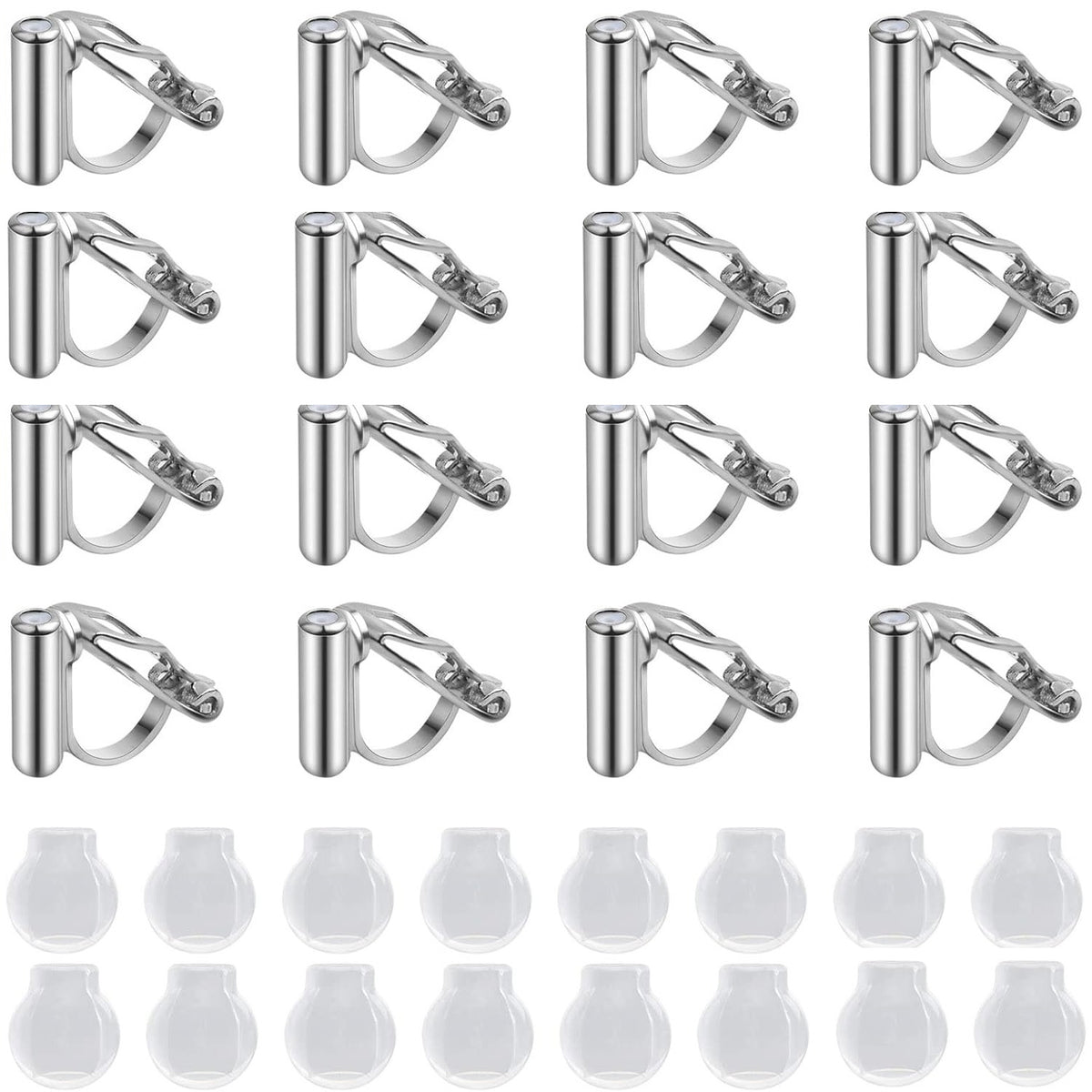 16 Pieces Triangle Shape Clip-on Earring Converter Components with Post and 16 Pieces Comfort Gourd Type Earring Pads for Non-Pierced Ears DIY Earrings Making, 4 Colors