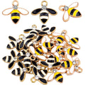 24pcs Alloy Enamel Bee Charms Cute Animal Honeybee Insect Pendant Charms with Rhinestone for DIY Necklace Bracelet Earrings Jewelry Making Decor, Yellow and White