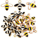 24pcs Alloy Enamel Bee Charms Cute Animal Honeybee Insect Pendant Charms with Rhinestone for DIY Necklace Bracelet Earrings Jewelry Making Decor, Yellow and White