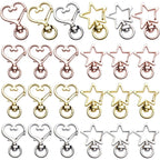 Lobster Claw Clasps, 24pcs Metal Swivel Claw Clasps Star and Heart Shape Snap Hook with Key Rings Swivel Lanyard Clips for Bag Keychain DIY Crafts, Golden, Silver, Rose Golden, 34x24mm
