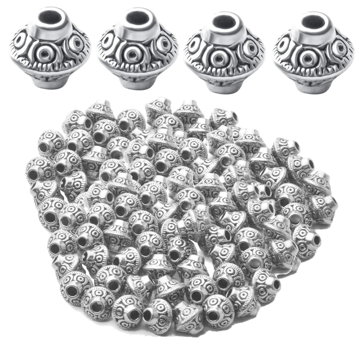 100pcs Bicone Spacer Beads Tibetan Alloy Beads Spacers Loose Beads Jewelry Spacer Charms for Jewelry Bracelet Necklace Making Supplies