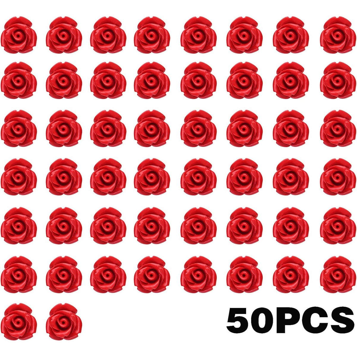 50pcs Cinnabar Carved Rose Beads Rose Flower Loose Beads for DIY Earrings Necklace Bracelet Jewelry Making Supplies Wedding Party Anniversary Favor Gifts, 10 mm x 8 mm, Hole: 1.5 mm