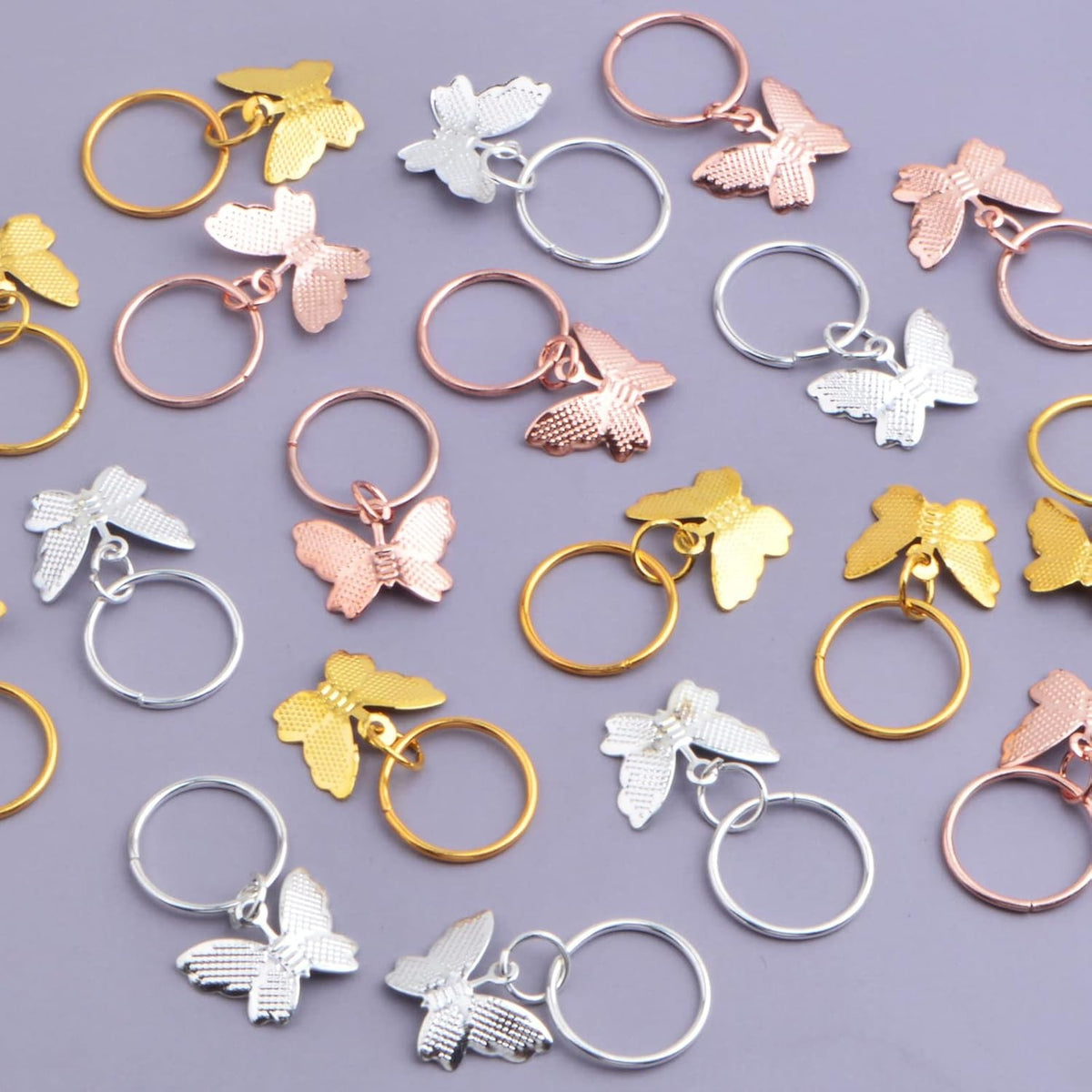 60pcs Butterfly Hair Clips Metal Hair Cuffs Charm Rings Butterfly Shape Braid Clips Dreadlock Hair Accessories for Women Girls Braid Hair Party Decoration, 3 Colors