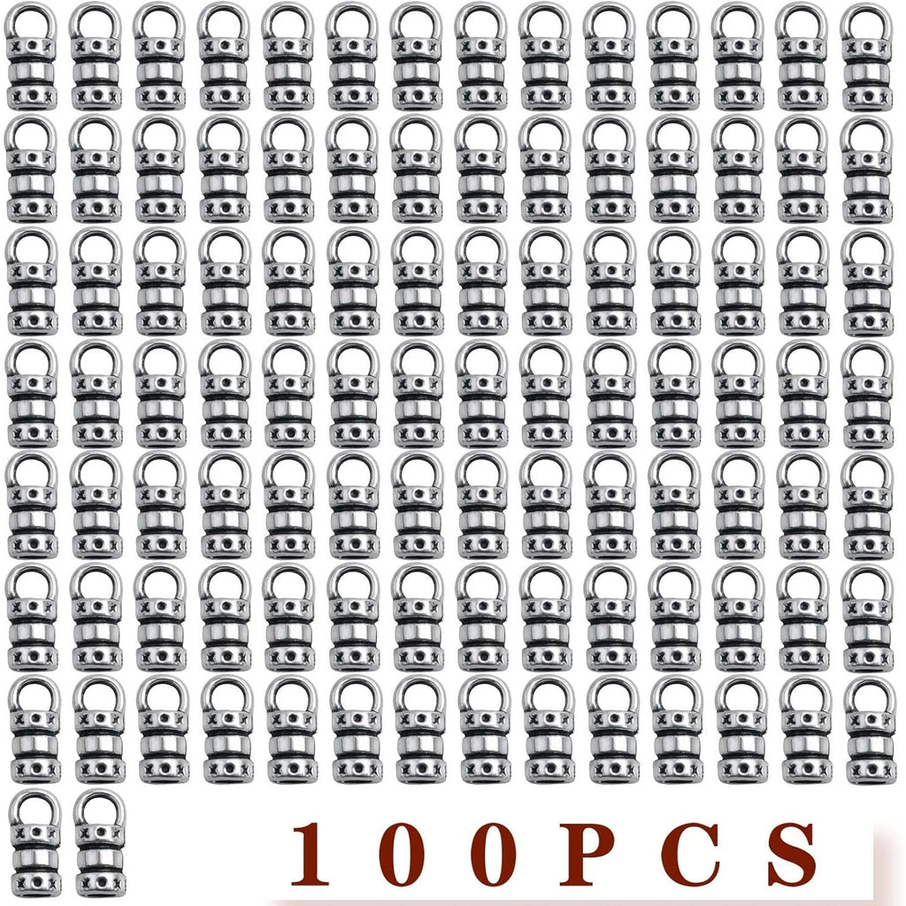 100pcs Antique Silver Cord End Caps Tibetan Alloy Leather Tassel Caps Barrel Leather Cord Link Buckle Tips Glue-in End Caps Accessories for DIY Bracelet Necklace Jewelry Making