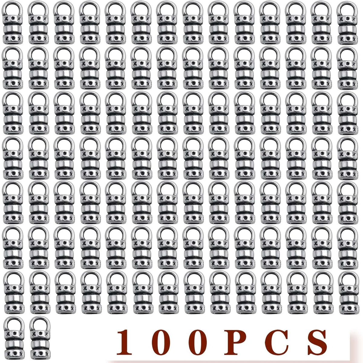 100pcs Antique Silver Cord End Caps Tibetan Alloy Leather Tassel Caps Barrel Leather Cord Link Buckle Tips Glue-in End Caps Accessories for DIY Bracelet Necklace Jewelry Making