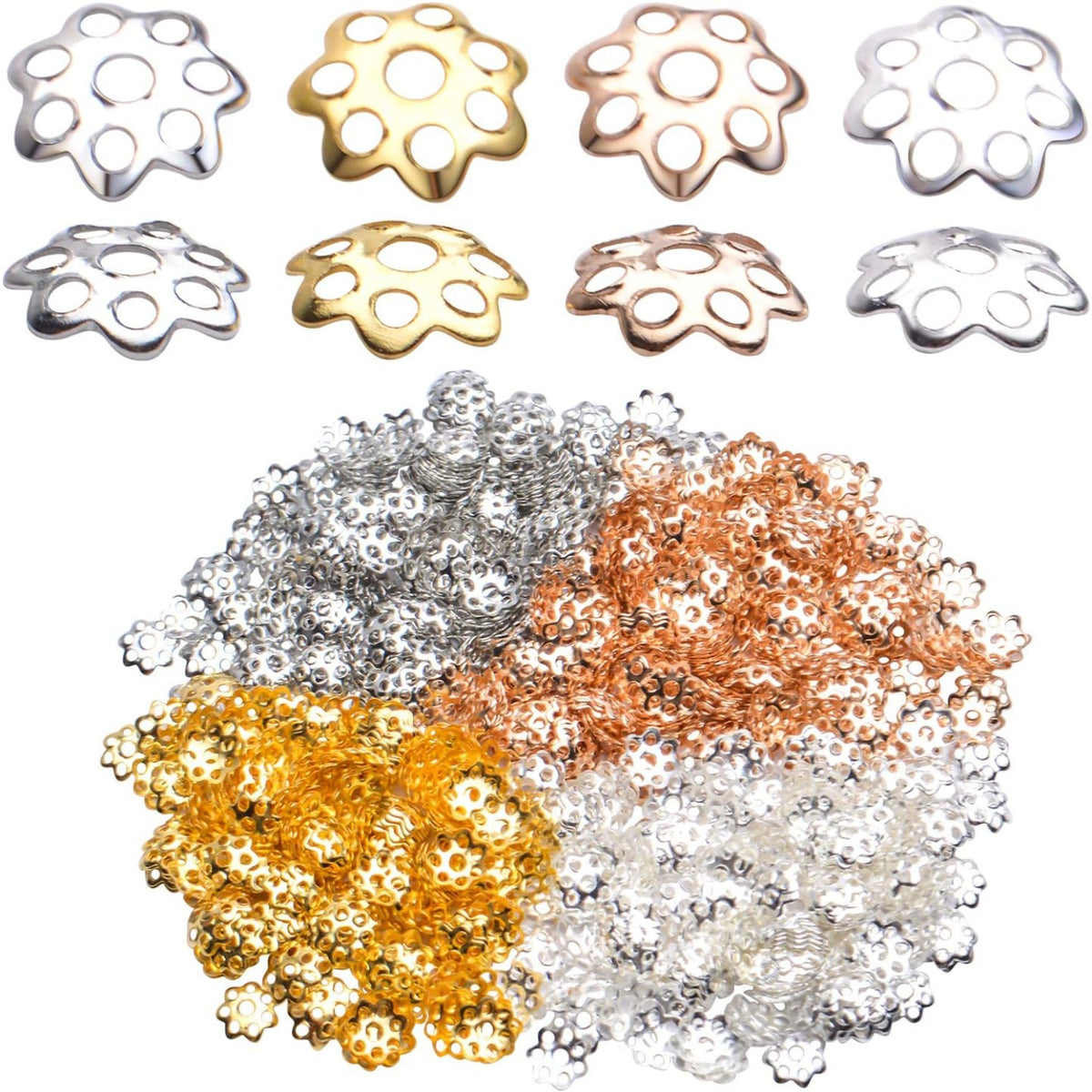 Flower Bead Caps, 800Pcs Filigree Flower Beads Caps Alloy Spacers Beads for DIY Jewelry Making Bracelet Necklace Earrings