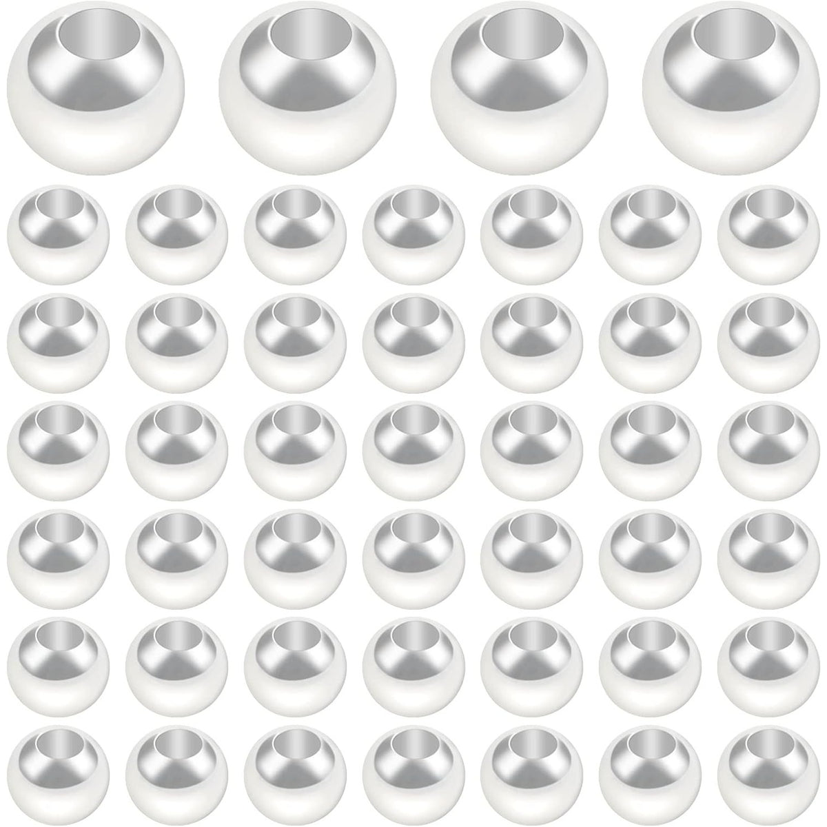 50pcs 3 mm 925 Sterling Silver Seamless Smooth Round Ball Spacer Beads Hypoallergenic Tiny Rondelle Loose Beads with A Box for DIY Necklace Bracelet Jewelry Making Findings