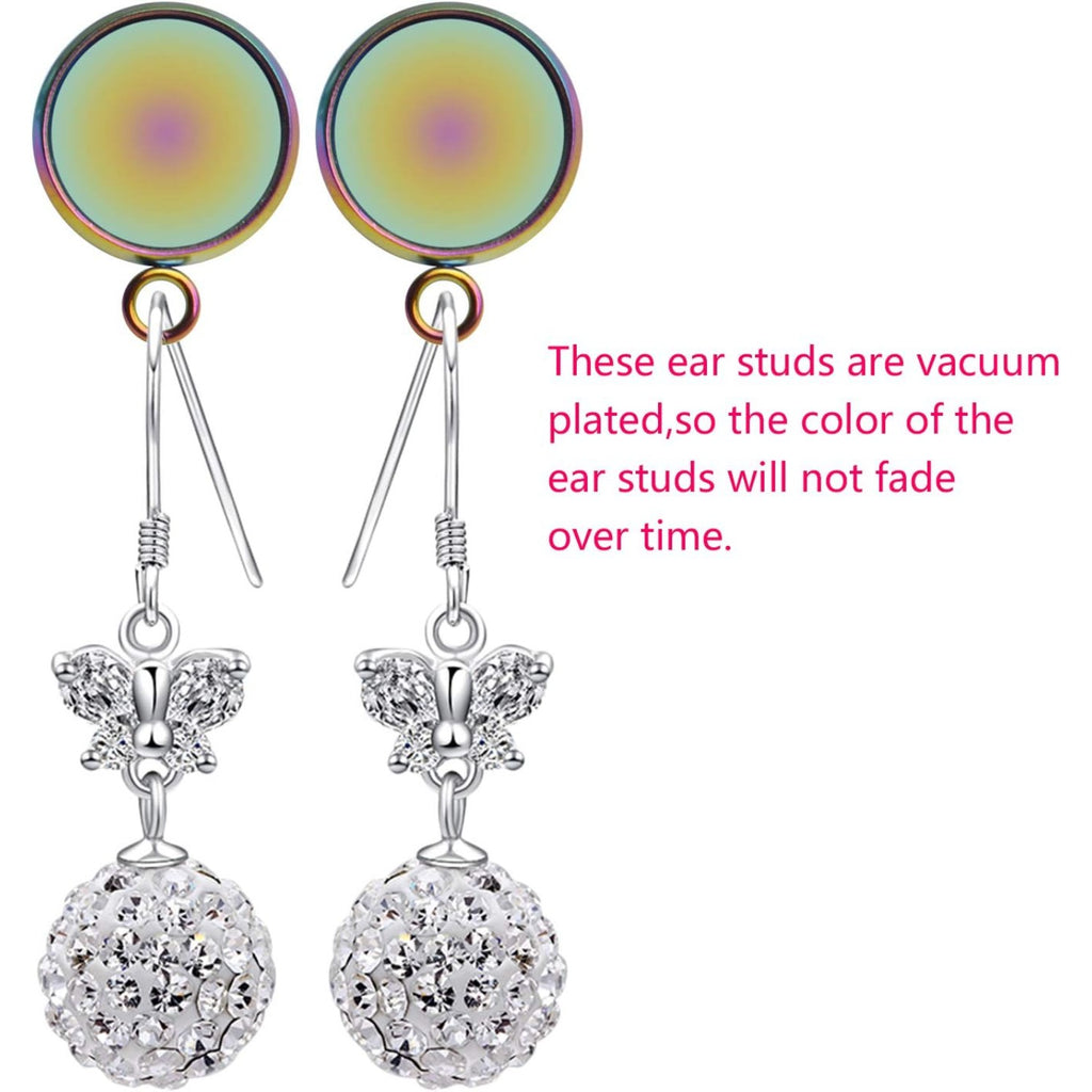 Earring Studs, 20Pcs Earring with Loop Stainless Steel Studs Earrings Cabochon and 20Pcs Butterfly Earring Backs Setting Post Tray Base for DIY Earring(fit for 12mm)