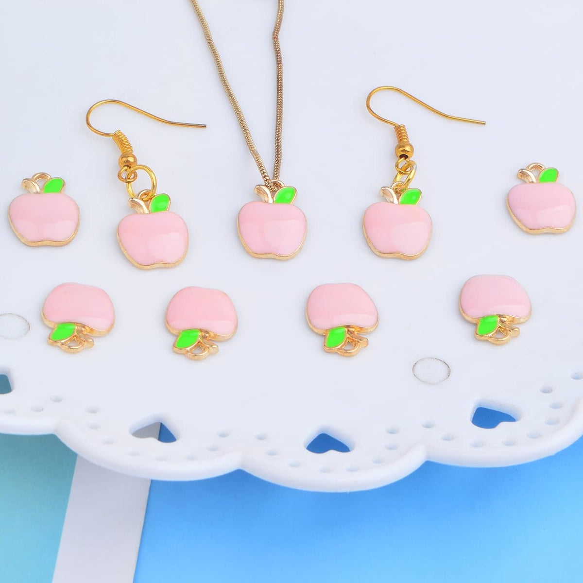 40pcs Pink Apple Pendant Charms Cute Enamel Fruit Dangle Charms Apple Shaped Sweet Imitation Food Hanging Ornaments for DIY Bracelet Necklace Earrings Jewelry Making