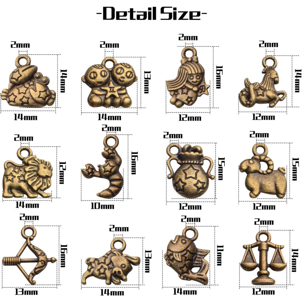 Constellation Charm Pendants,48pcs Constellation Zodiac Charms Zodiac Charms Bulk 12 Constellations Charms for Jewelry Making Necklace Bracelet Crafting,Antique Silver/Antique Golden/Golden/Bronze