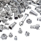 100 Gram (About 130-190pcs) Antique Silver Cone Bead Caps Flower End Caps Tassel End Cap for Jewelry Making Crafts DIY