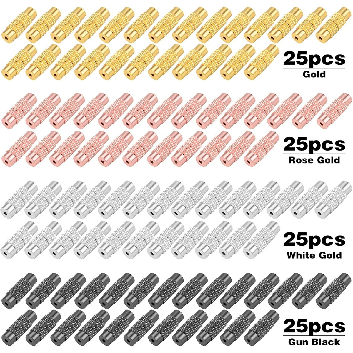 100pcs 4 Colors Brass Screw Twist Clasps Barrel Tube Fastener Cord End Caps Jewelry Clasps for DIY Bracelet Necklace Crafts Jewelry Making Decorative Accessories, 12 mm x 4.2 mm