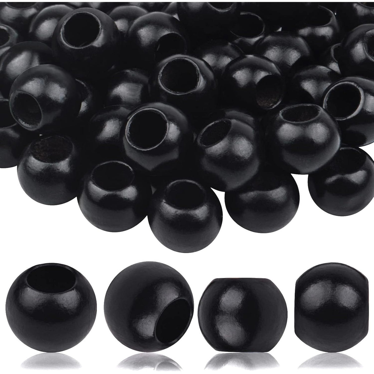 50pcs 20mm Black Wooden Beads Round Wood Beads Natural Wood Macrame Loose Beads with 10mm Large Hole for DIY Crafts Jewelry Making Garland Home Wall Hanging Decoration