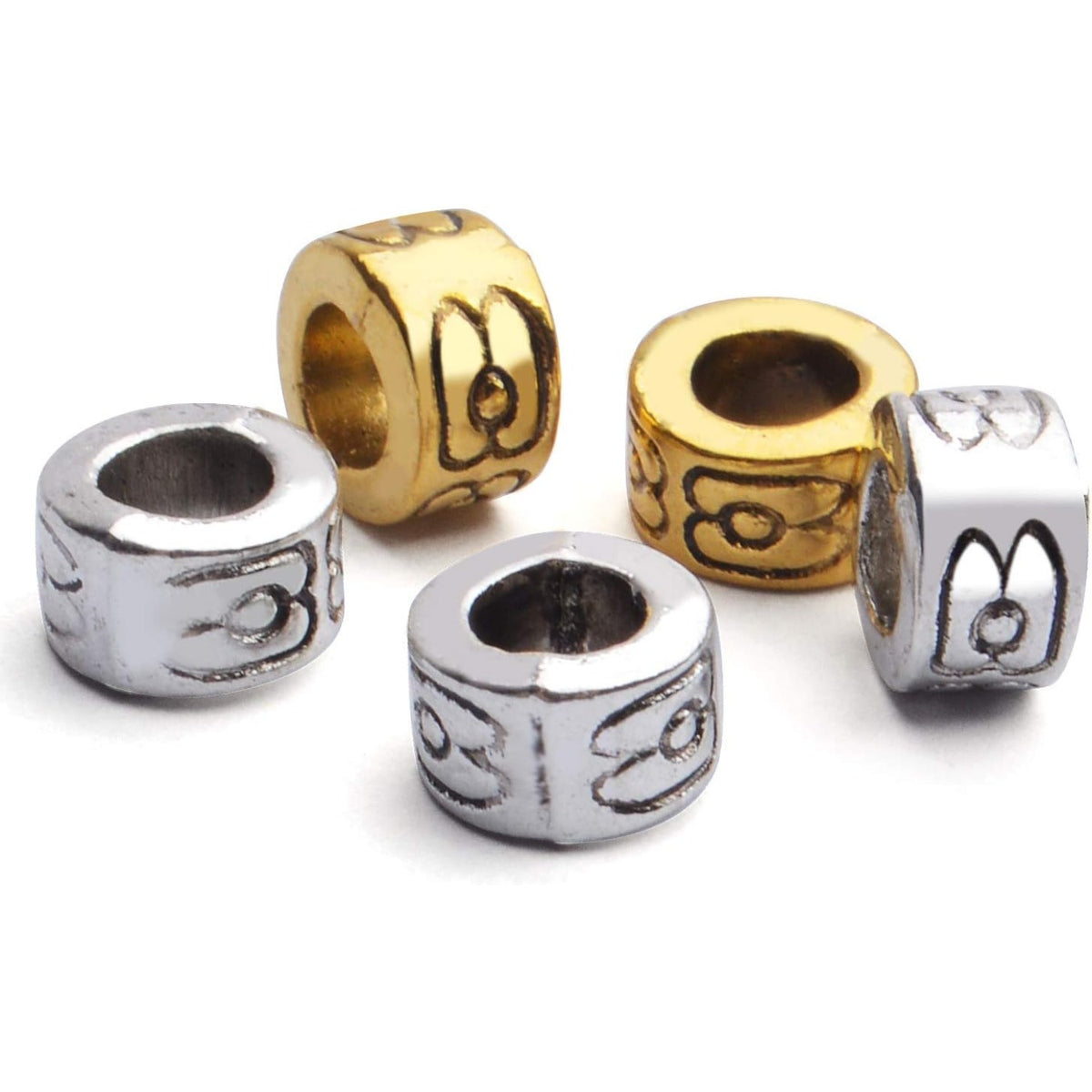 Large Hole Spacer Beads, 100pcs 6.5mm Round Rondelle Spacer Beads Large Hole Spacer Beads Alloy European Beads for DIY Crafts Jewelry Making, Antique Golden, Antique Silver
