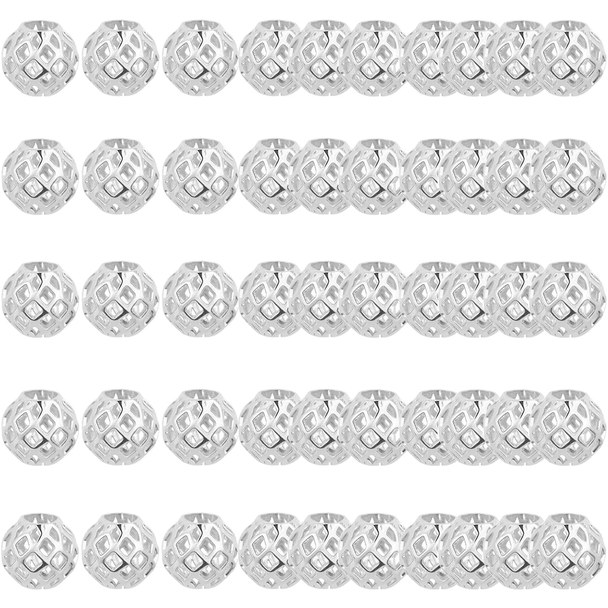 50pcs 8 mm Round Hollow Spacer Beads Brass Filigree Hollow Out Large Hole Loose Ball Beads with a Box for DIY Bracelet Necklace Earrings Jewelry Making, 5 Colors, Hole: 4 mm