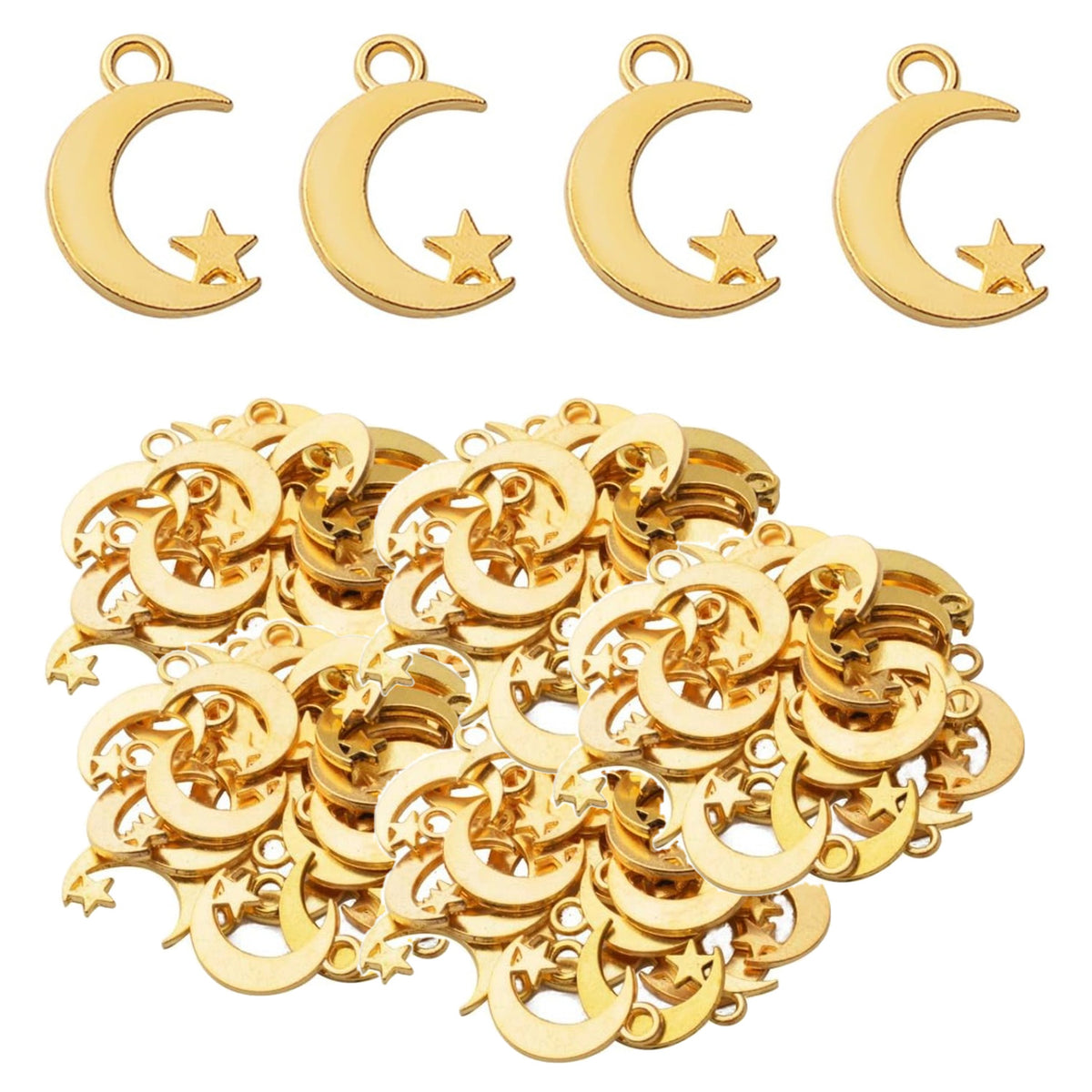 100pcs Alloy Moon Star Charm Pendants Celestial Beads Charms for DIY Earrings Necklace Bracelet Jewelry Crafts Making,4 Colors