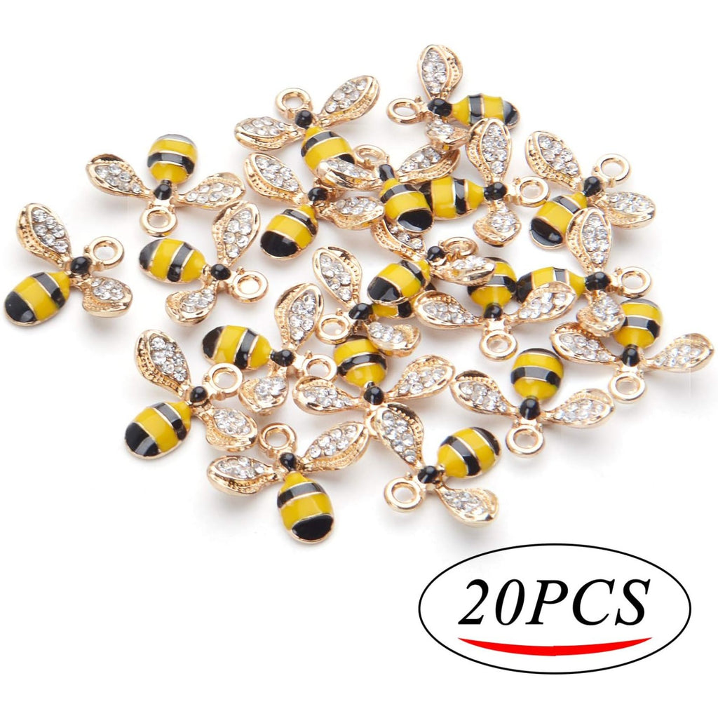 20pcs Enamel Yellow Bee Charms Rhinestone Honey Bee Pendant Charms Crafts Supplies for Jelwery Bracelet Making,Gold