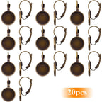 Hook Earring Cabochon Settings, 20 Pieces Lever Back Hook Earrings with Flat Round Tray Blank Cabochon Setting Ear Wires for Earring Designs(12 mm)