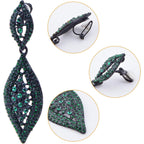 1 Pair Dark Green Clip on Earrings Rhinestone Crystal Wedding Bride Earring Clips Gorgeous Leaf Drop Clip-on Dangle Earrings for Women Non Pierced Ears Earrings Decor