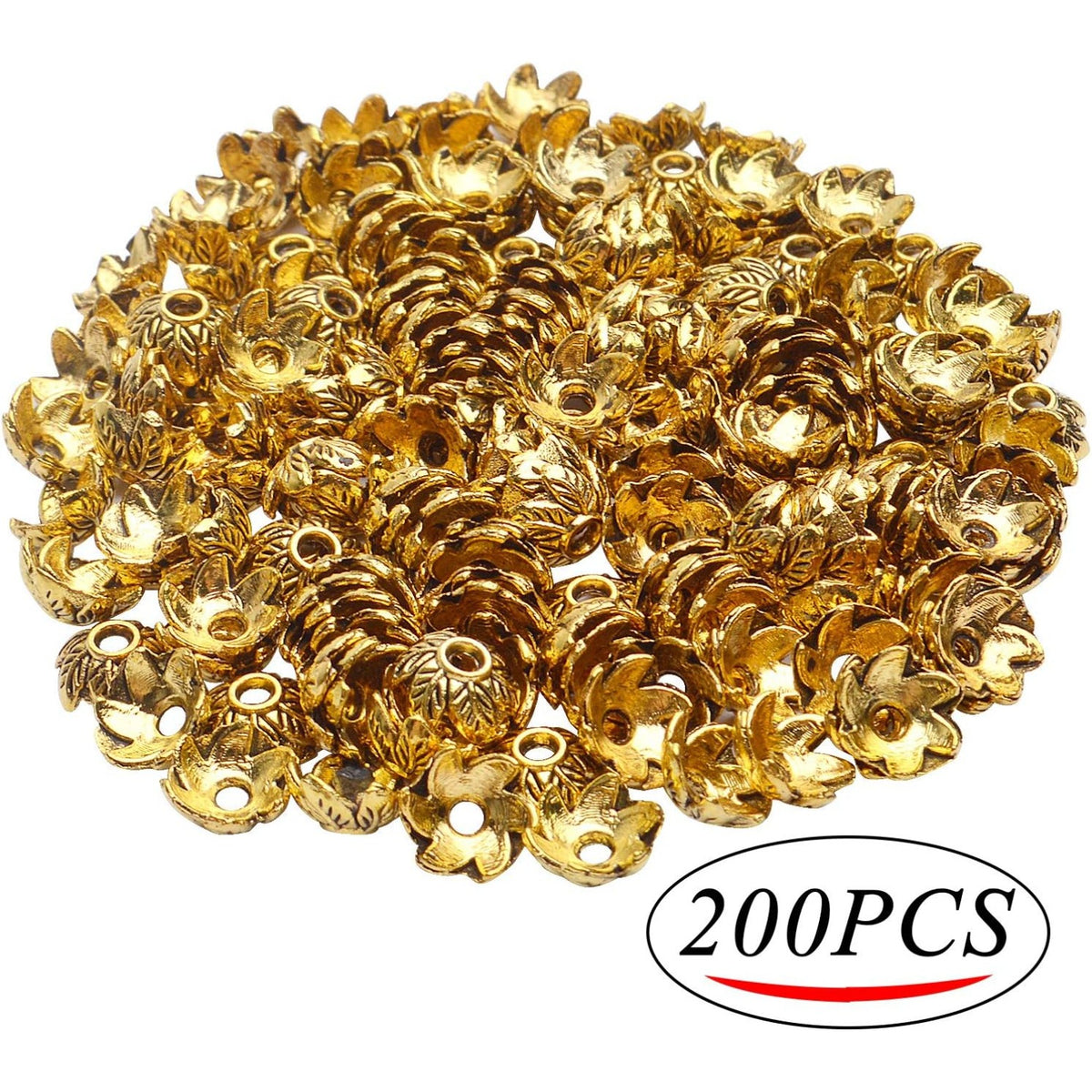 Spacer Bead Caps, 200 Pcs Tibetan Style Flower, Gold, 7 x 3.5 mm, Hole: 1.8 mm, Antique Finish